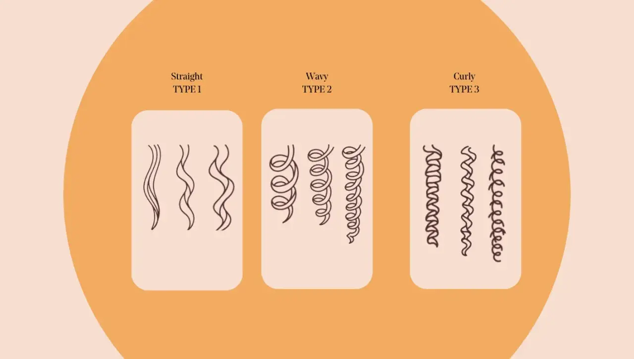 Illustration av rakt, vågigt och lockigt hår, typ 1, 2 och 3. Perfekt för att förstå curly girl metoden.