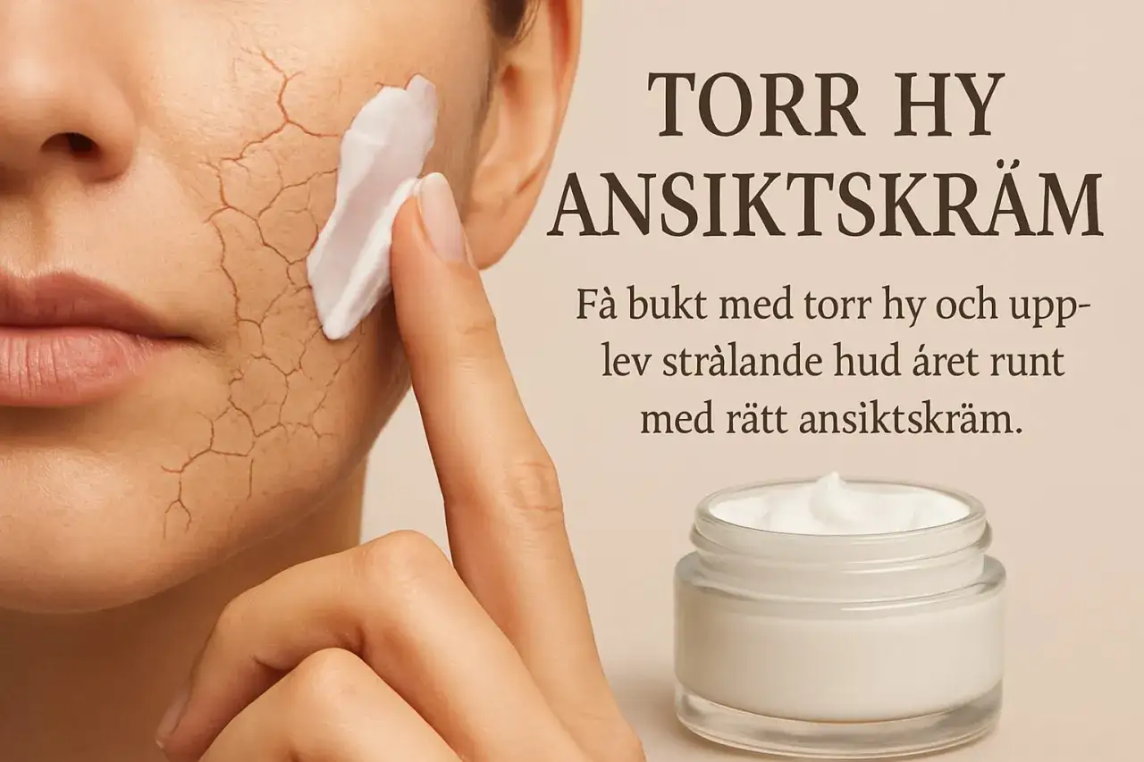 En närbild visar en kvinna som applicerar ansiktskräm på en hud som ser sliten ut med tydliga torrhetslinjer.
