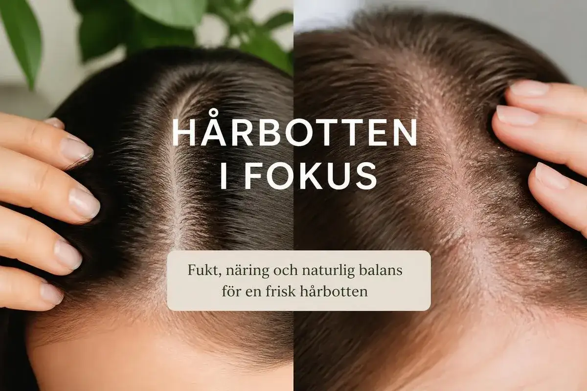 Tv&aring; n&auml;rbilder av h&aring;rbotten, en m&ouml;rk och en ljus. Texten 