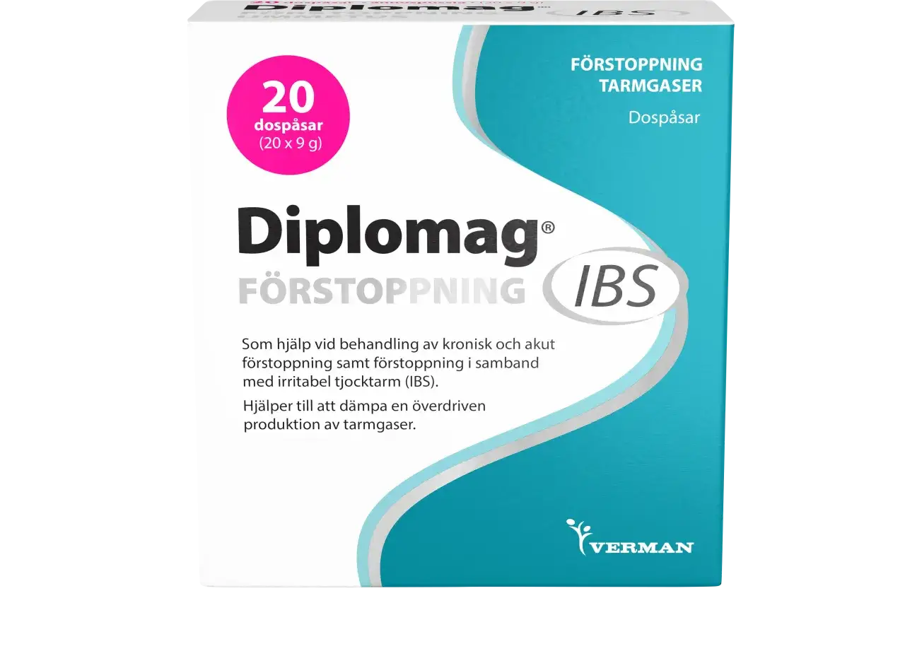 Diplomag för förstoppning och tarmgaser, 20 dospåsar. Effektiv ibs medicin som lindrar besvär.