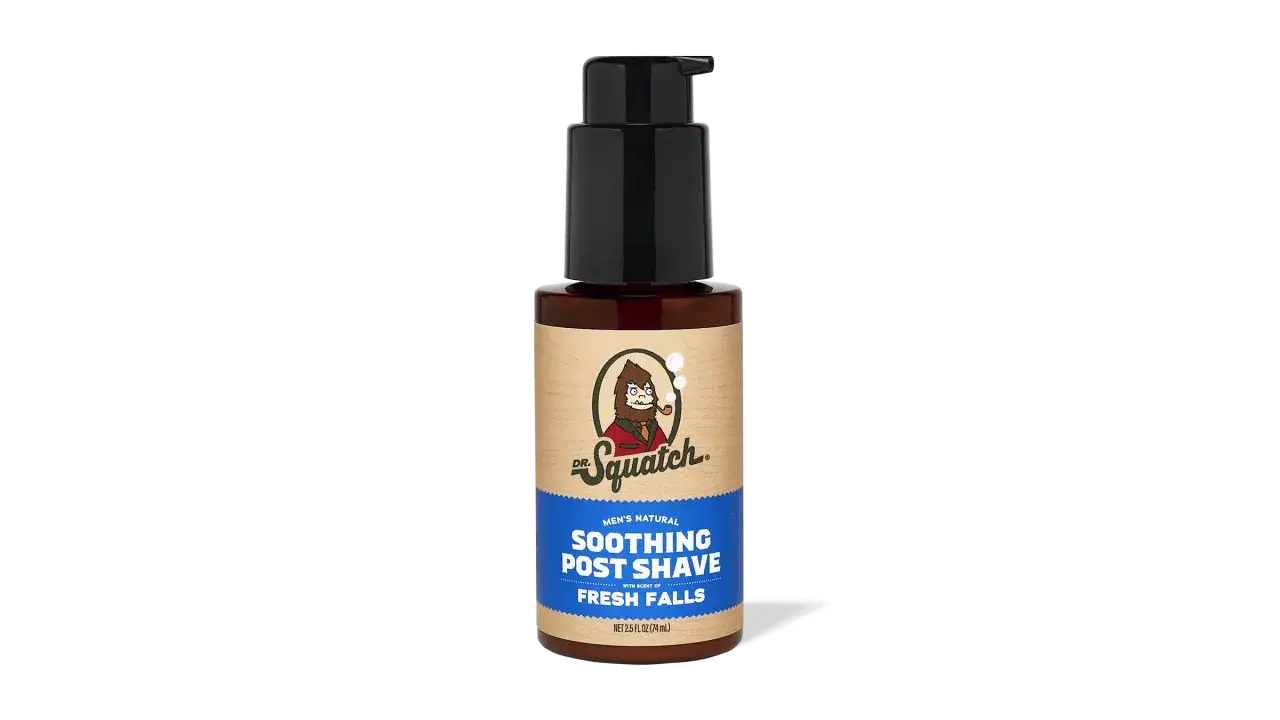 Dr. Squatch lugnande after shave med doften Fresh Falls, perfekt för en len känsla efter rakning.
