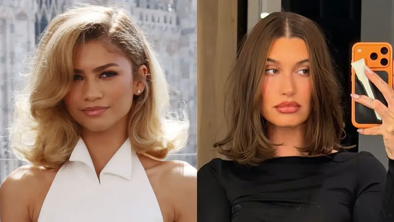 Tv&aring; kvinnor visar upp olika s&auml;tt att styla axell&aring;ngt h&aring;r: en med blonda v&aring;gor, den andra med brunt, rakt h&aring;r.